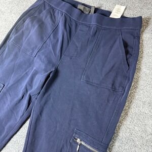 Susan Graver Weekend Navy Blue Cargo Pants Elastic Waist  Pockets Women's Medium